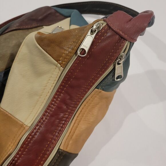 Vintage Boho Patchwork Genuine Leather Crossbody Shoulder Bag Made in Mexico - Picture 8 of 14